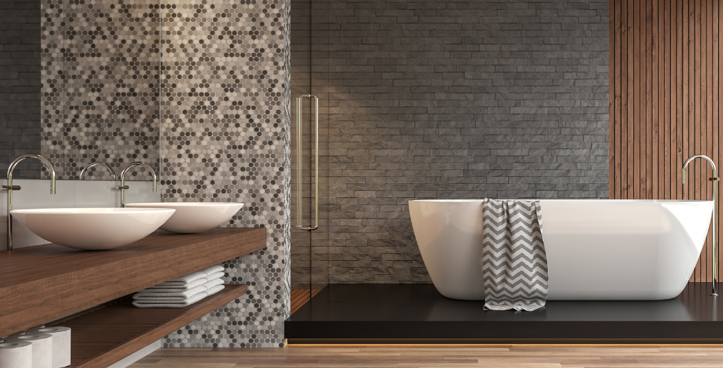 Luxury Bathroom with mosaic tiles and elegant bathtub created by Renovahouse Sydney